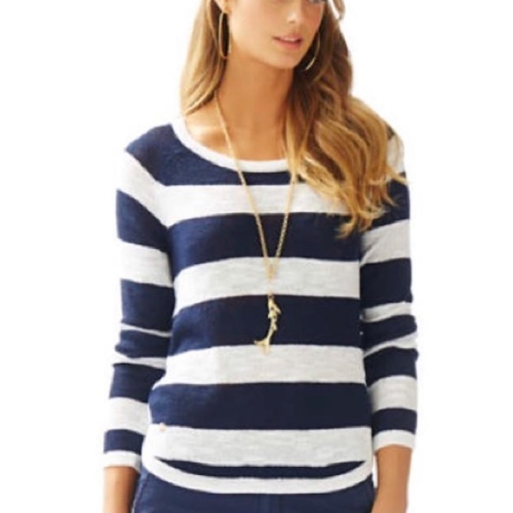 Lilly Pulitzer Hollin Striped Blue White Stripe-XS